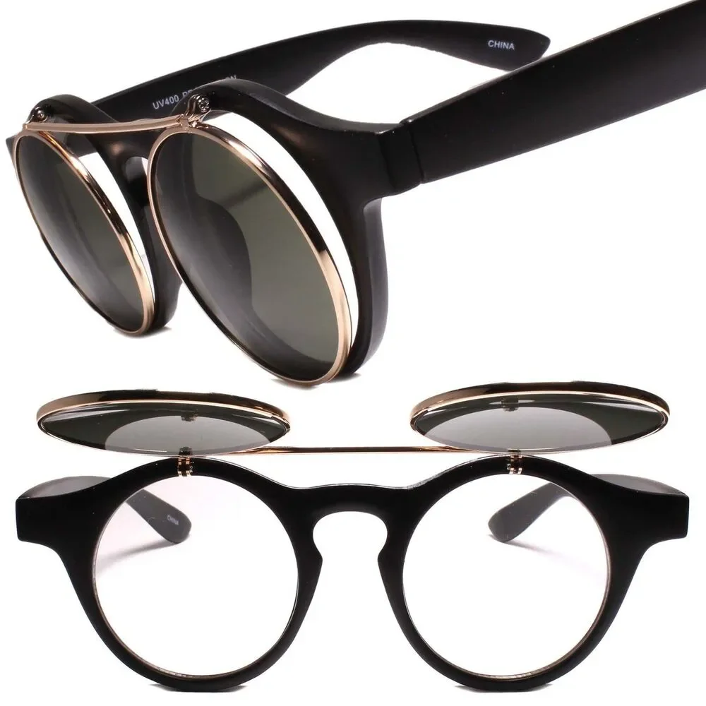 Lennon Dean Flip Up Classic Vintage Retro 60s 70s Sunglasses Matte Black Frame